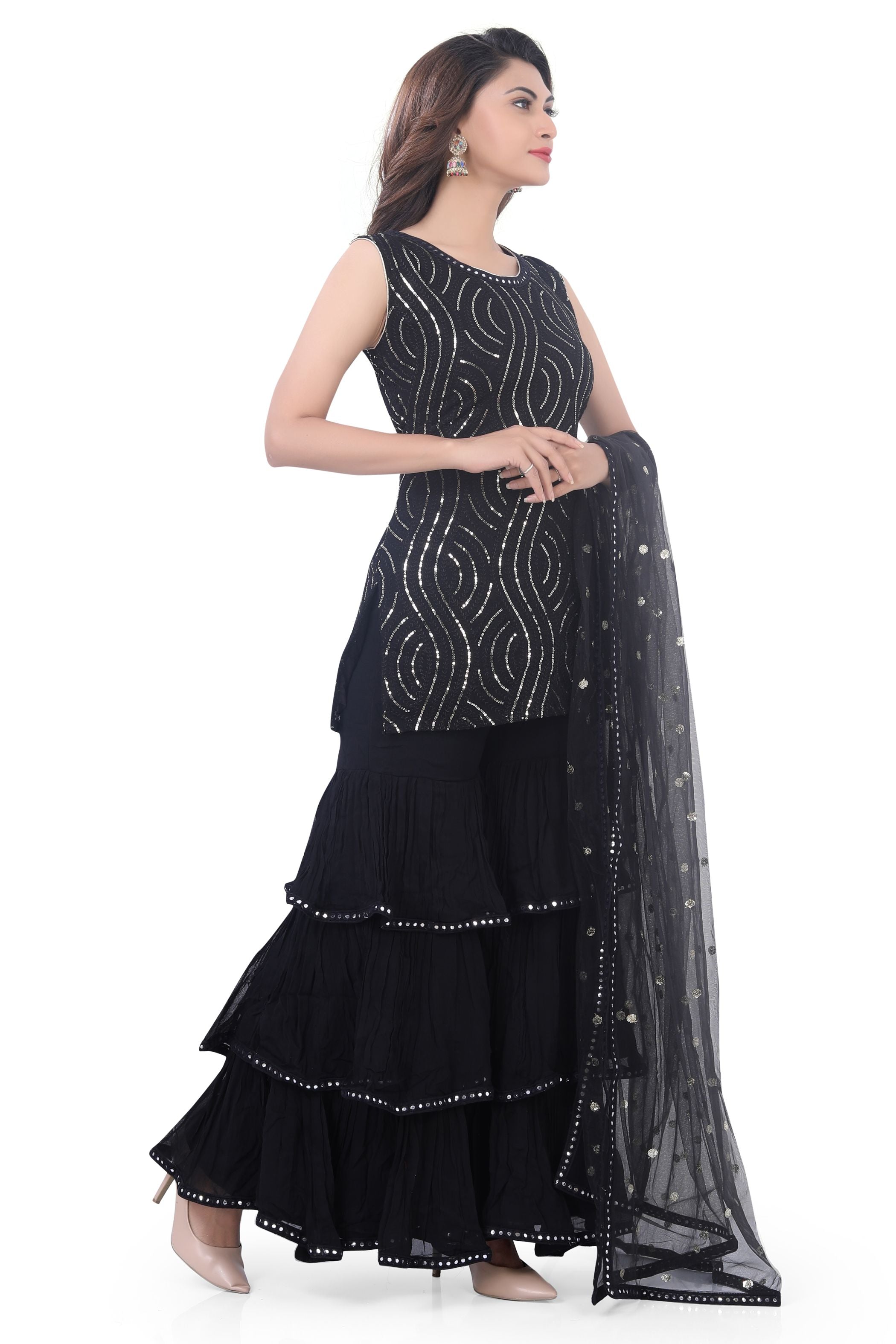 Black Georgette Gharara Suit