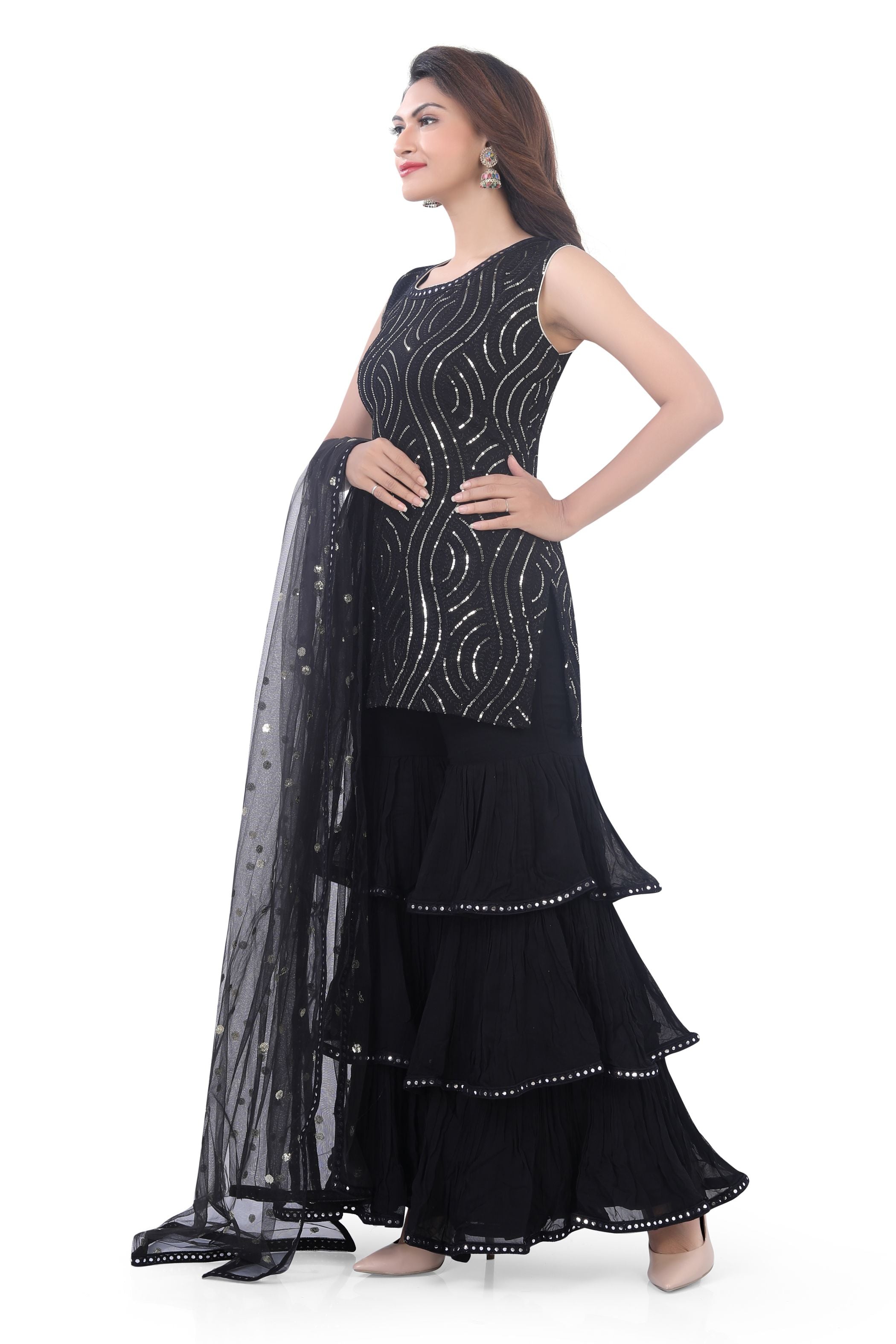 Black Georgette Gharara Suit