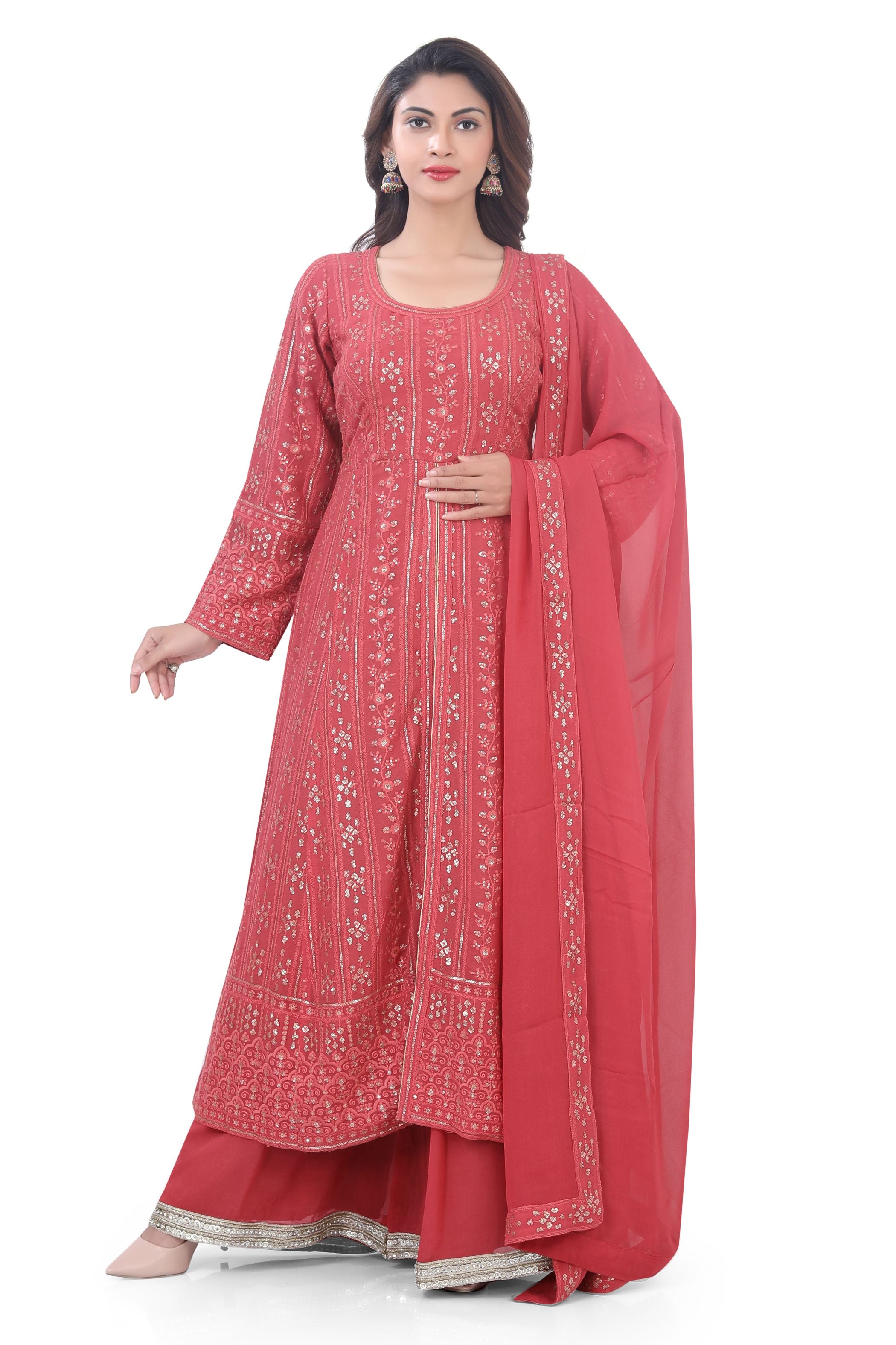 Red Chiknkari Indo Western Dress - Premium Festive Wear from Dulhan Exclusives - Just $279! Shop now at Dulhan Exclusives