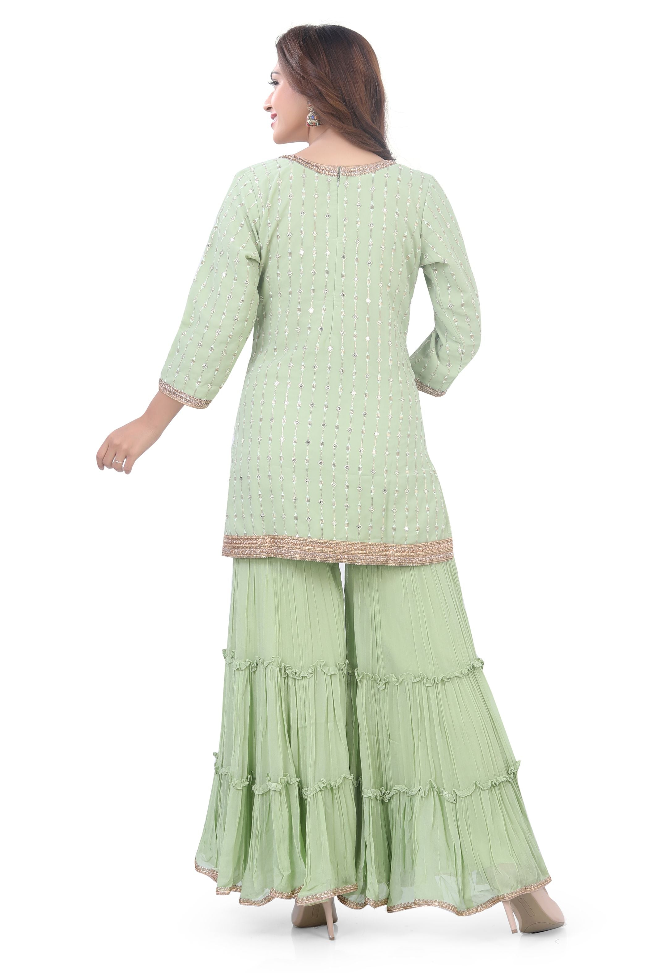 Sea Green Georgette Gharara Suit - Premium Festive Wear from Dulhan Exclusives - Just $199! Shop now at Dulhan Exclusives