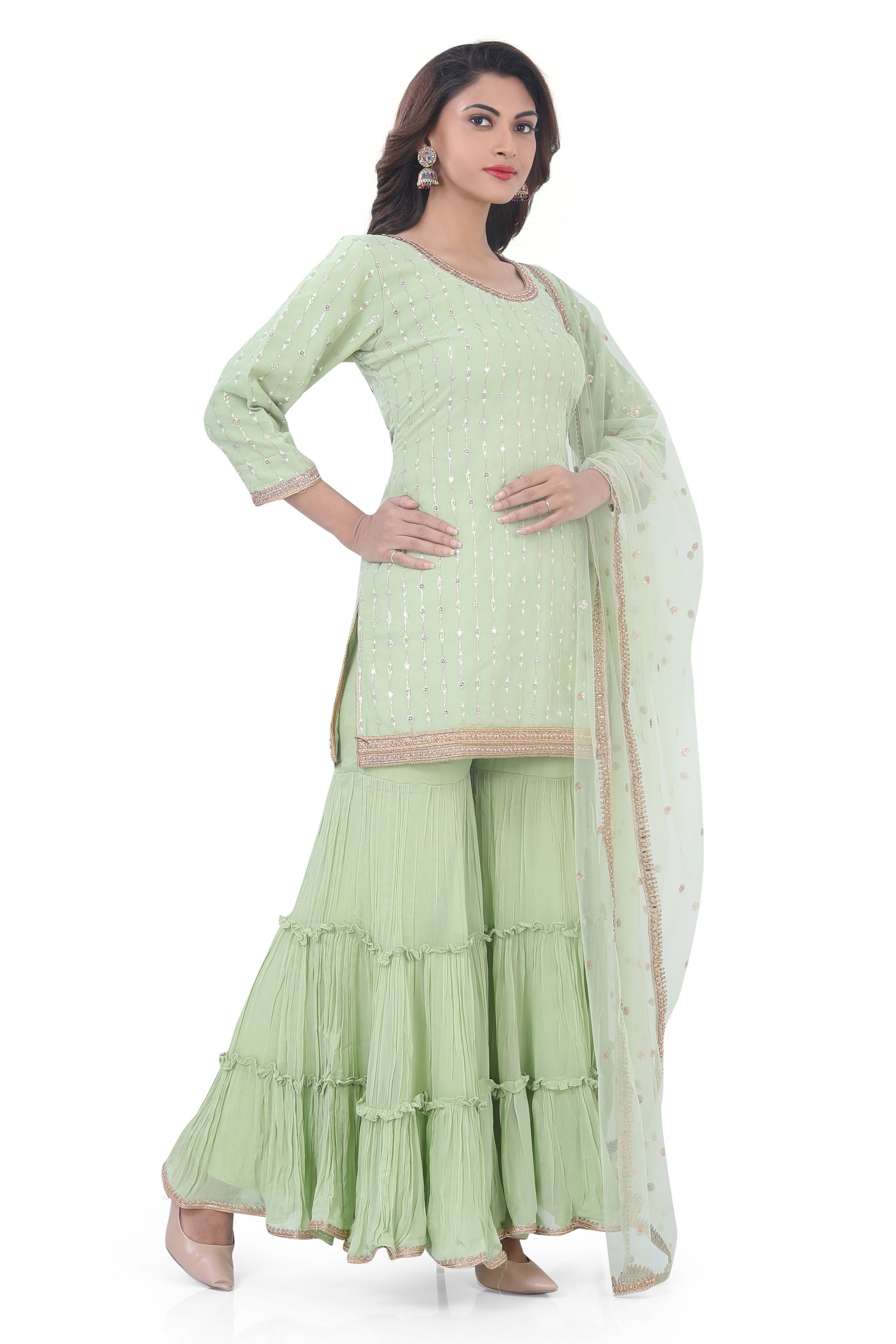 Sea Green Georgette Gharara Suit