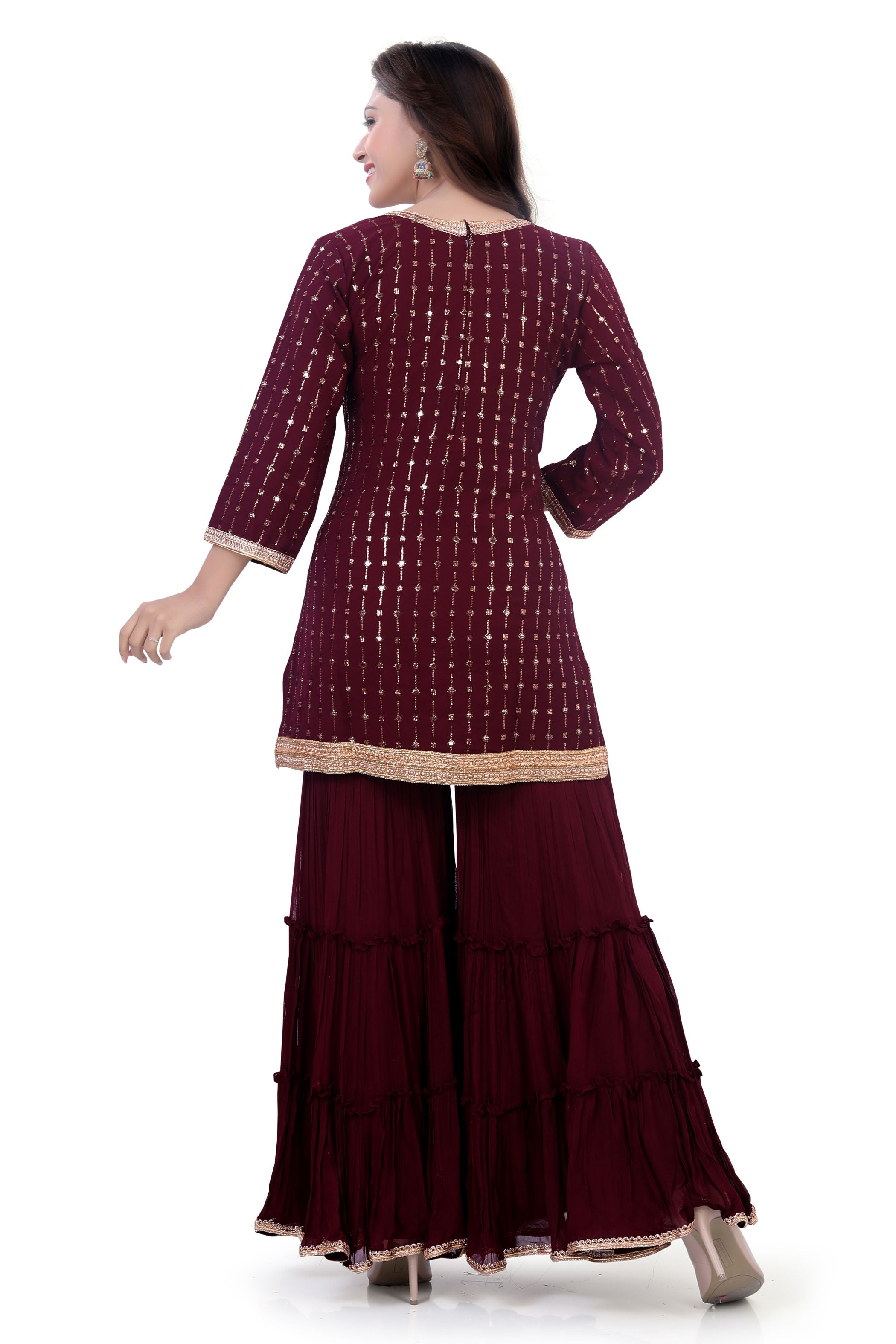 Wine Georgette Gharara Suit - Premium Festive Wear from Dulhan Exclusives - Just $199! Shop now at Dulhan Exclusives
