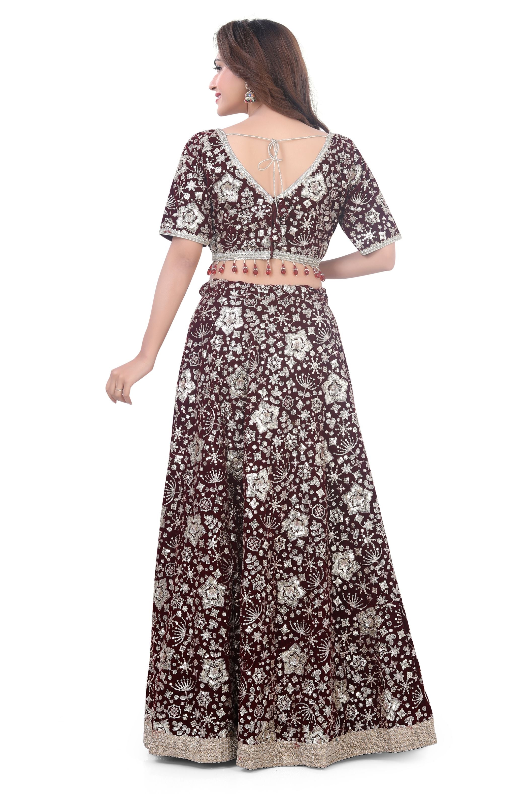 Maroon-Jaal Embroidery Lehenga Choli