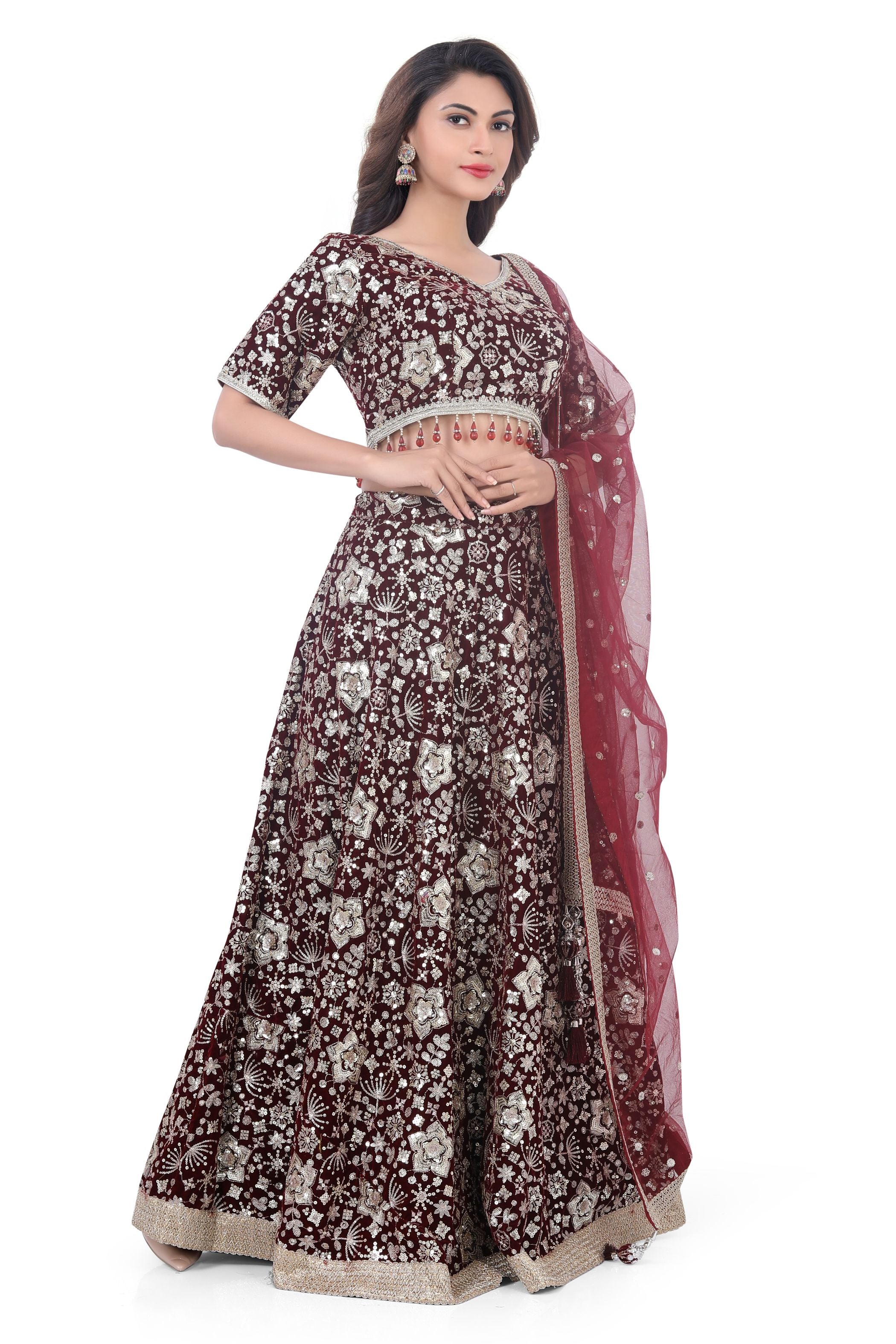 Maroon-Jaal Embroidery Lehenga Choli