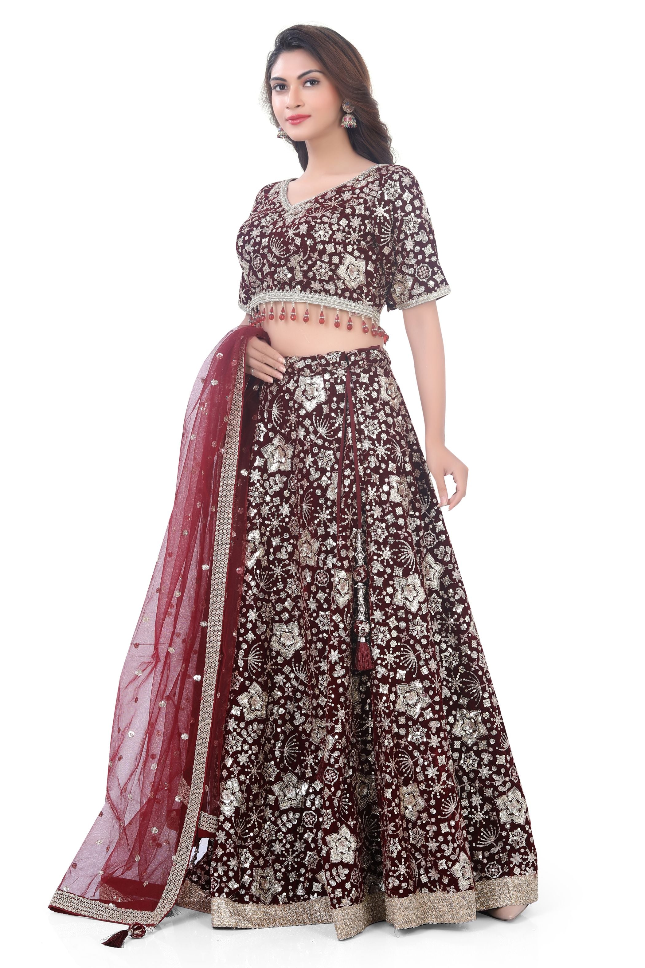 Maroon-Jaal Embroidery Lehenga Choli