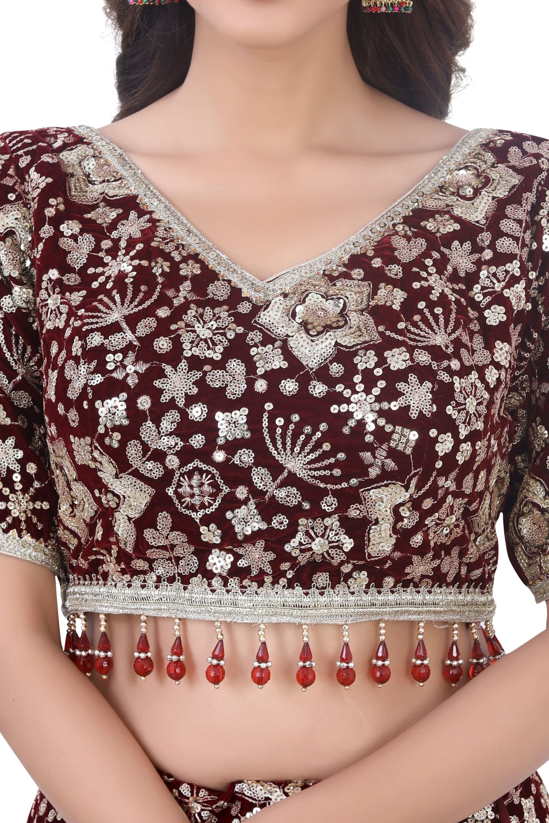 Maroon-Jaal Embroidery Lehenga Choli