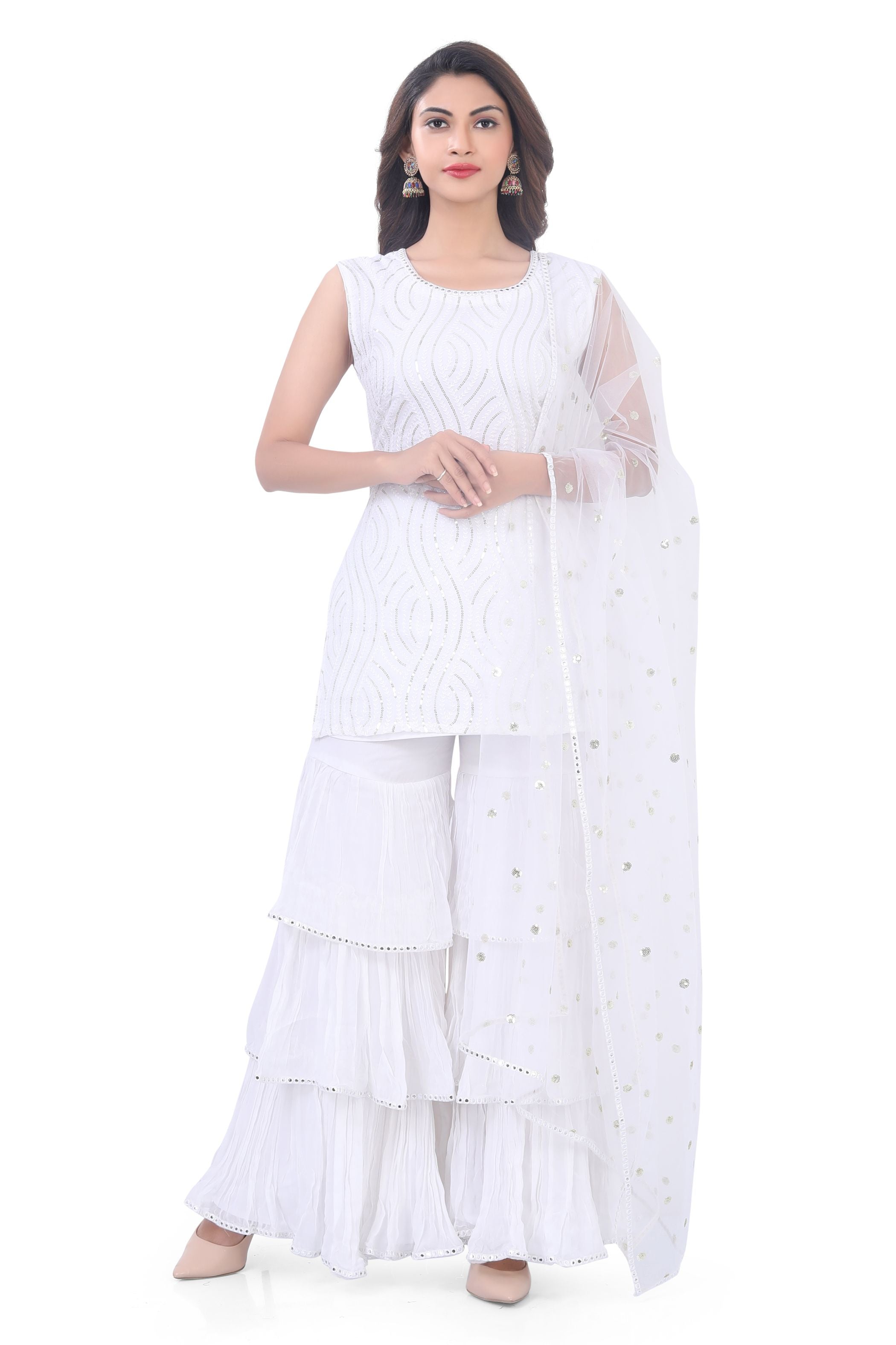 White Georgette Gharara Suit - Premium Festive Wear from Dulhan Exclusives - Just $179! Shop now at Dulhan Exclusives