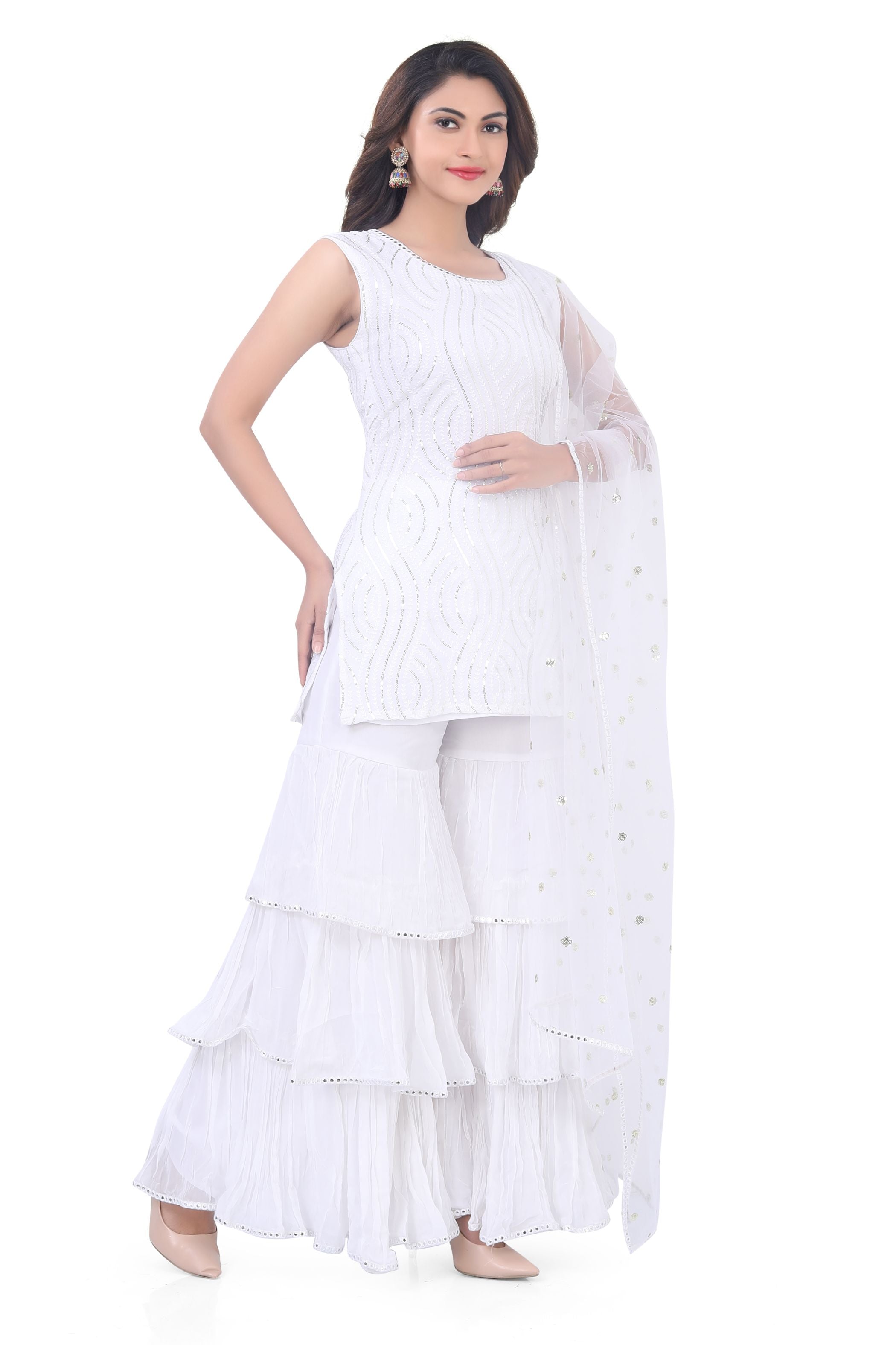 White Georgette Gharara Suit