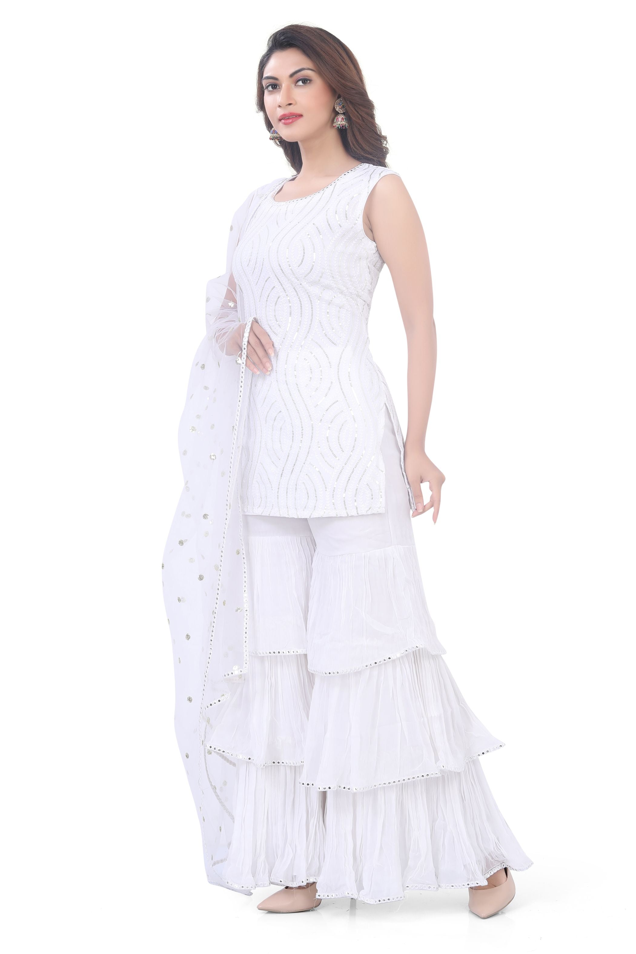 White Georgette Gharara Suit