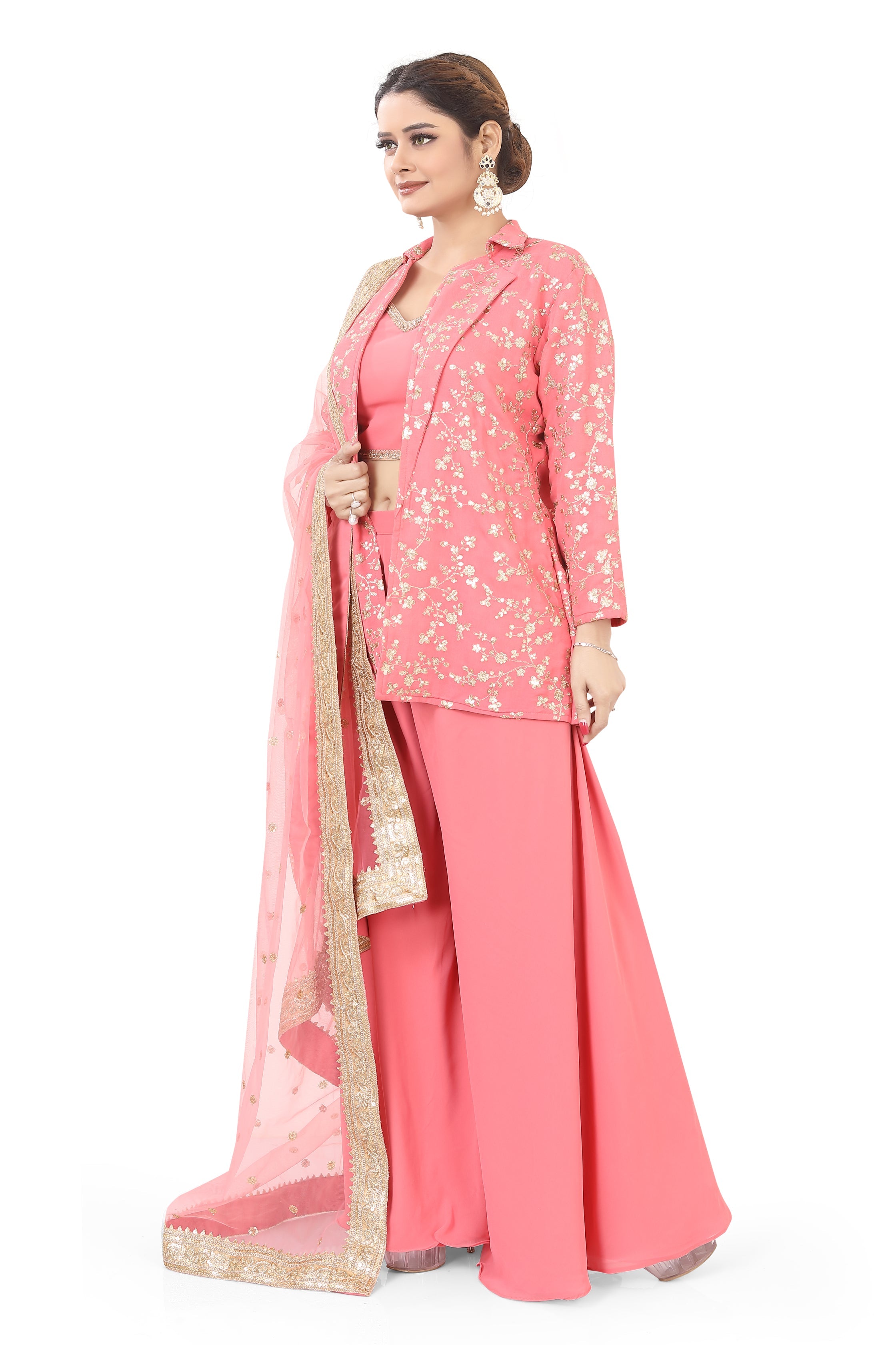 Peach Short Jacket with Plazzo The Plazzo by Dulhan Exclusives