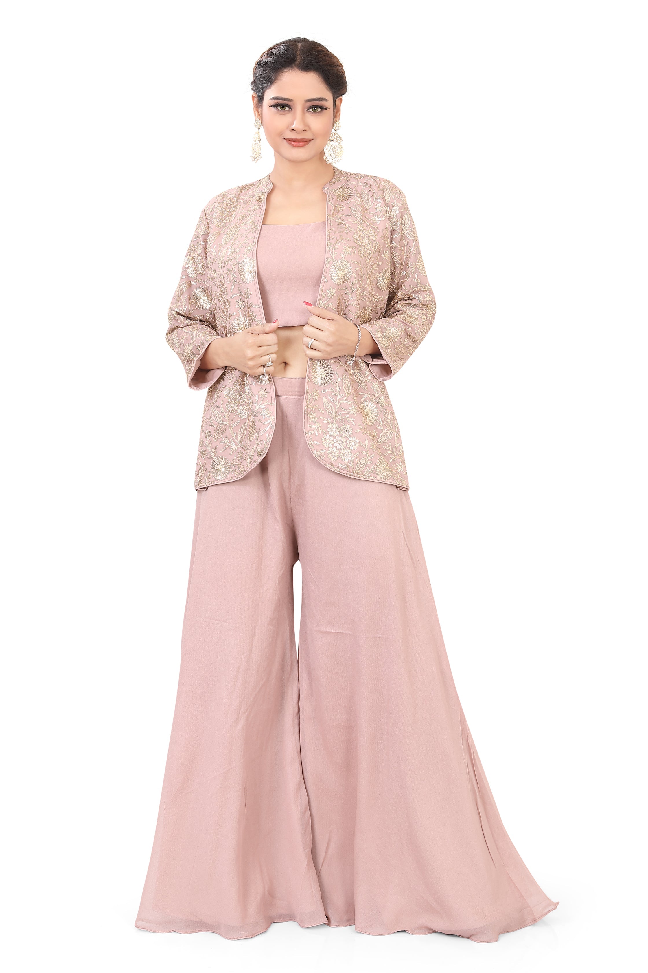 Dusty PInk Short Jacket with Plazzo
