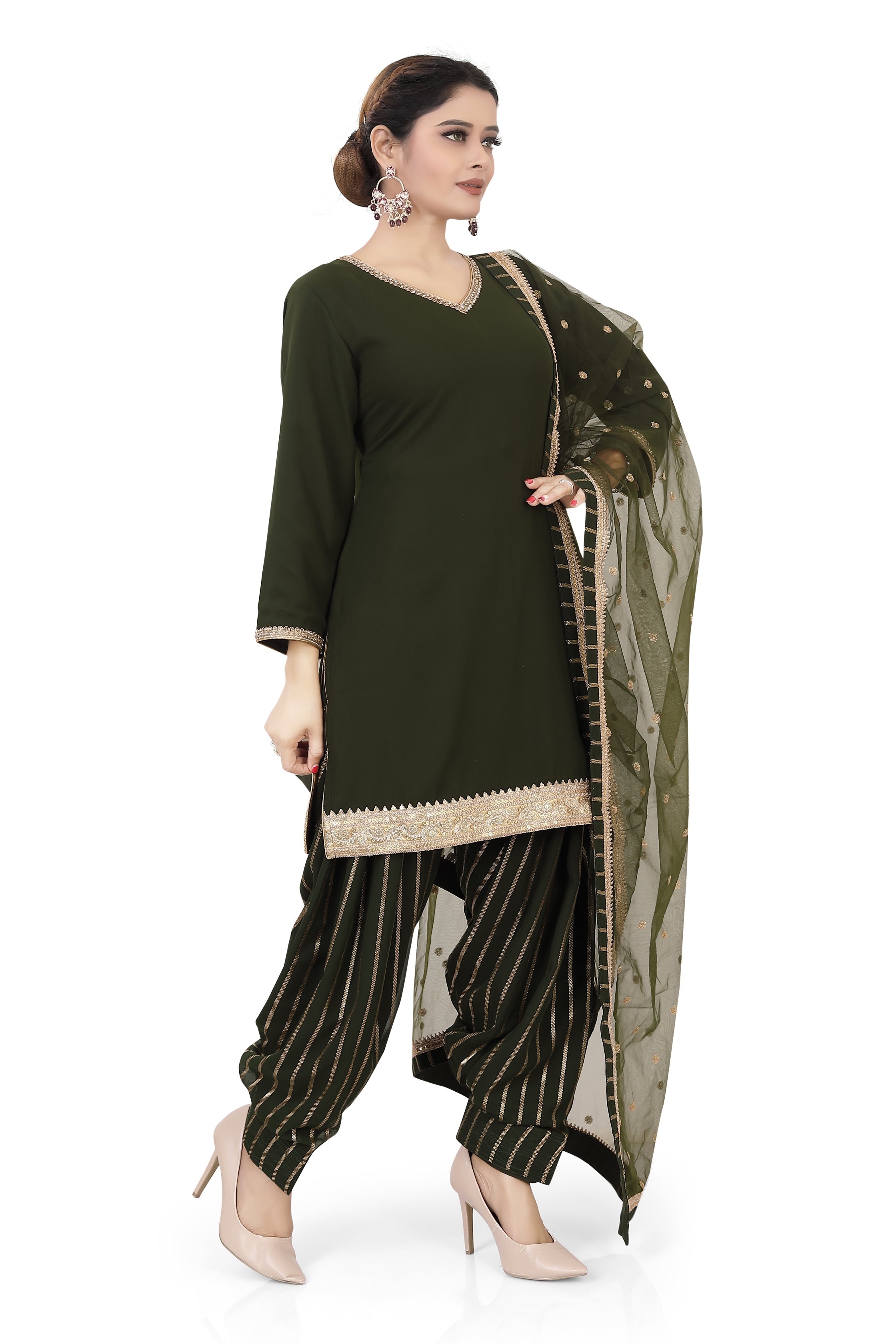 Olive Green Colour Top Dhoti Suit