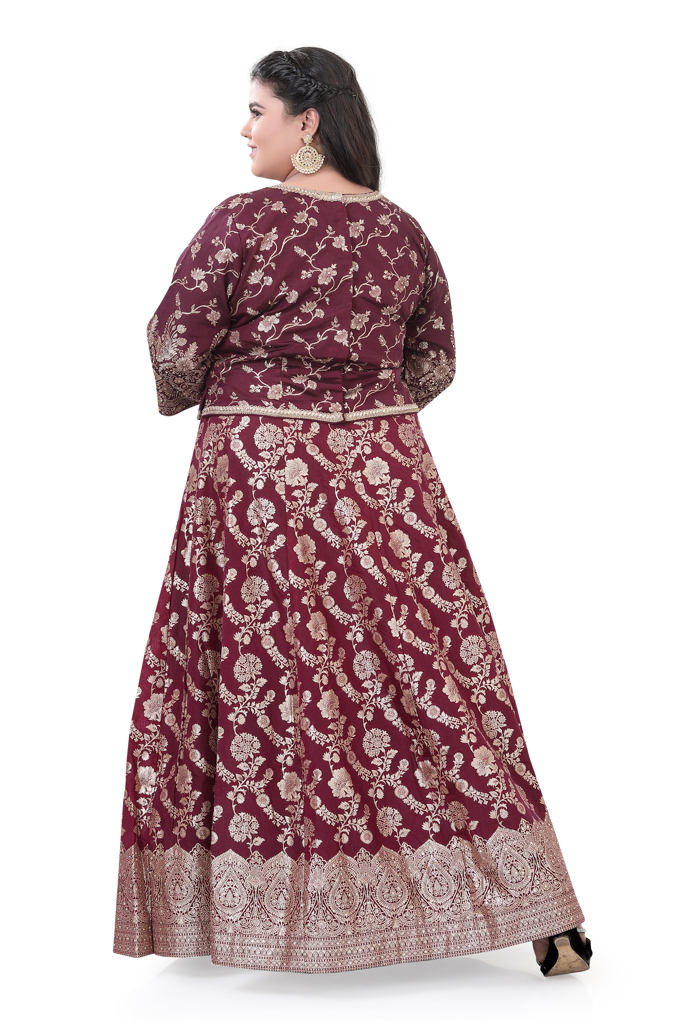 Indo Western Wine Lehenga Choli - Premium Partywear Lehenga from Dulhan Exclusives - Just $295! Shop now at Dulhan Exclusives