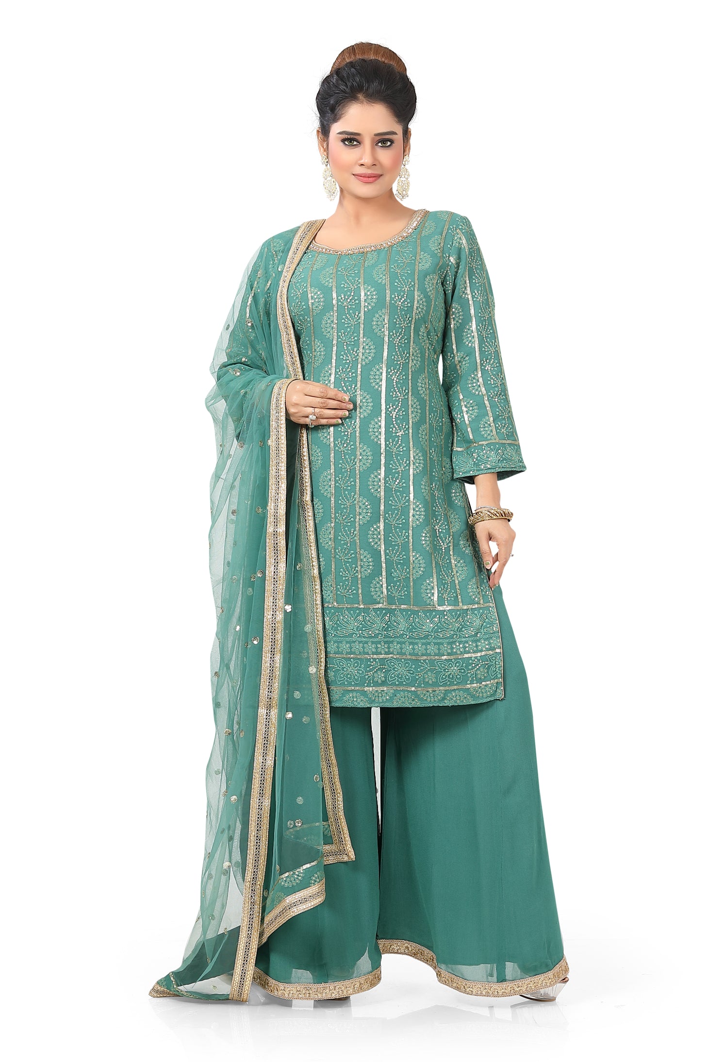 Green Lucknowi Palazzo Set