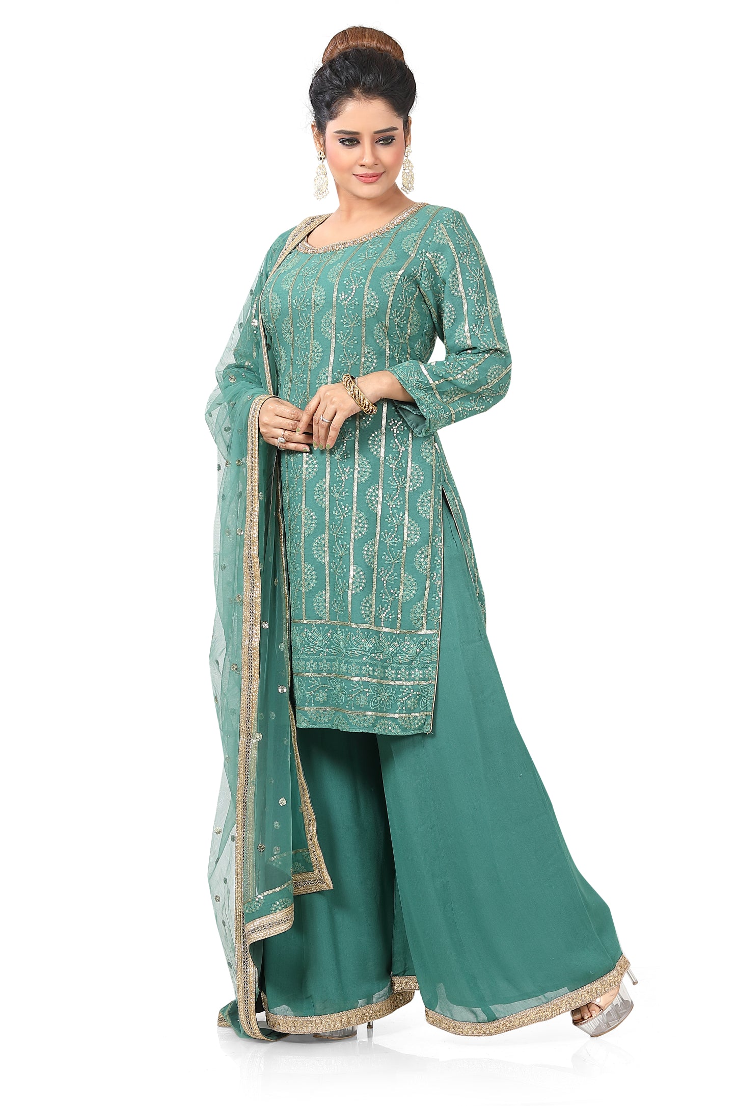 Green Lucknowi Palazzo Set