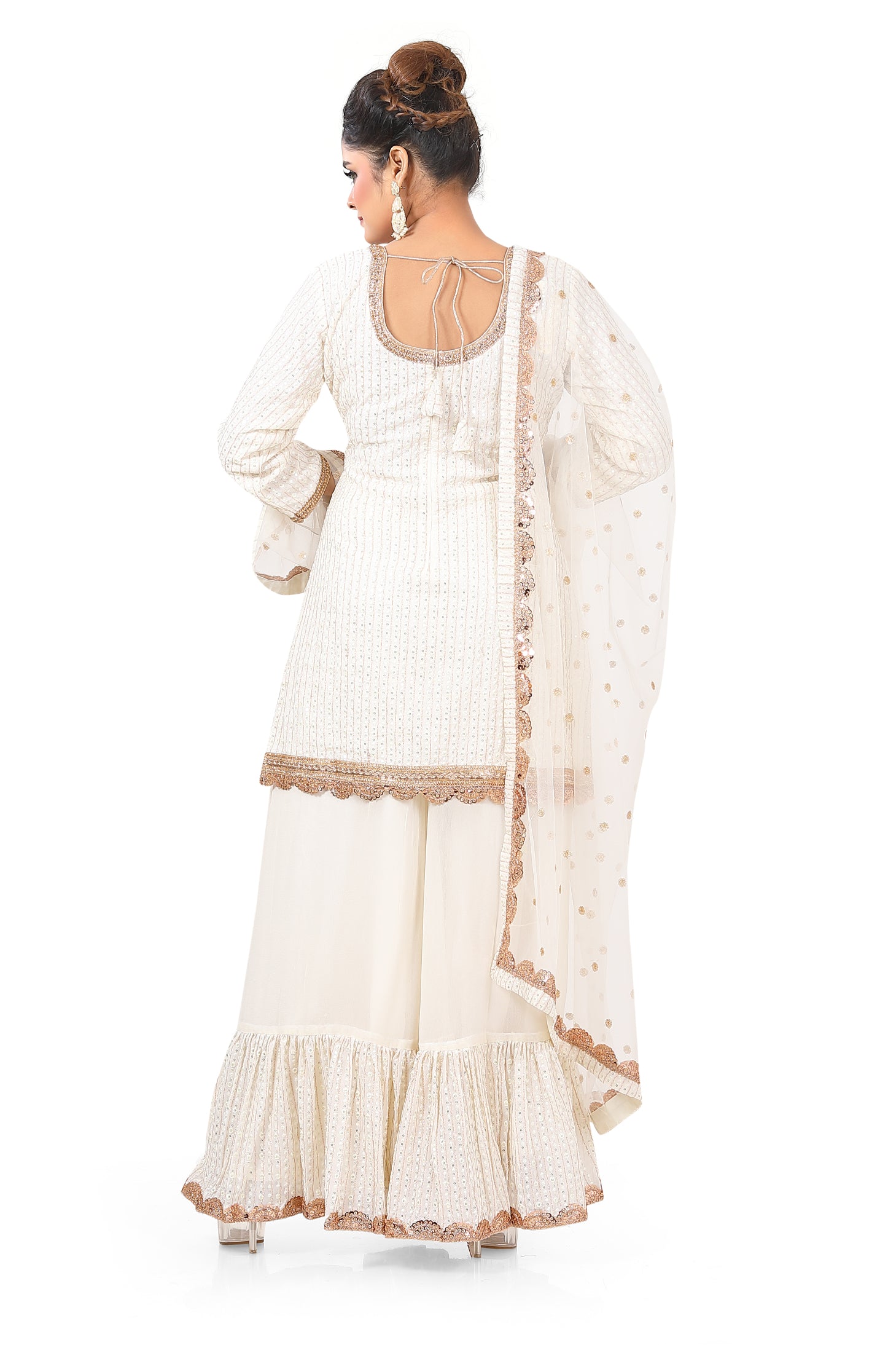 Off- White Lucknowi Palazzo Set - Premium Festive Wear from Dulhan Exclusives - Just $199! Shop now at Dulhan Exclusives