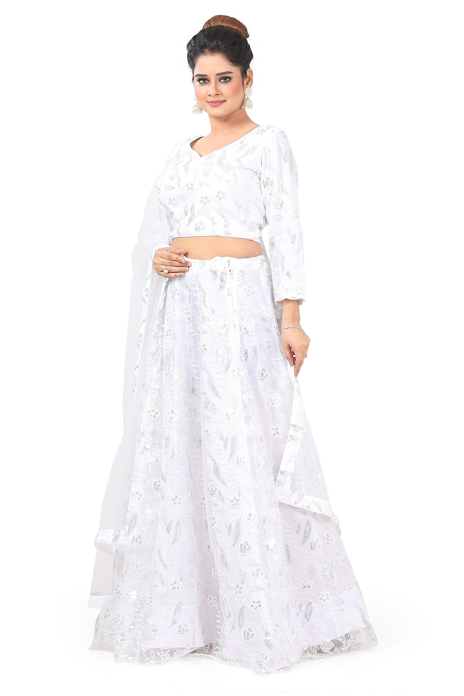 White Embroidered Net Lehenga Choli