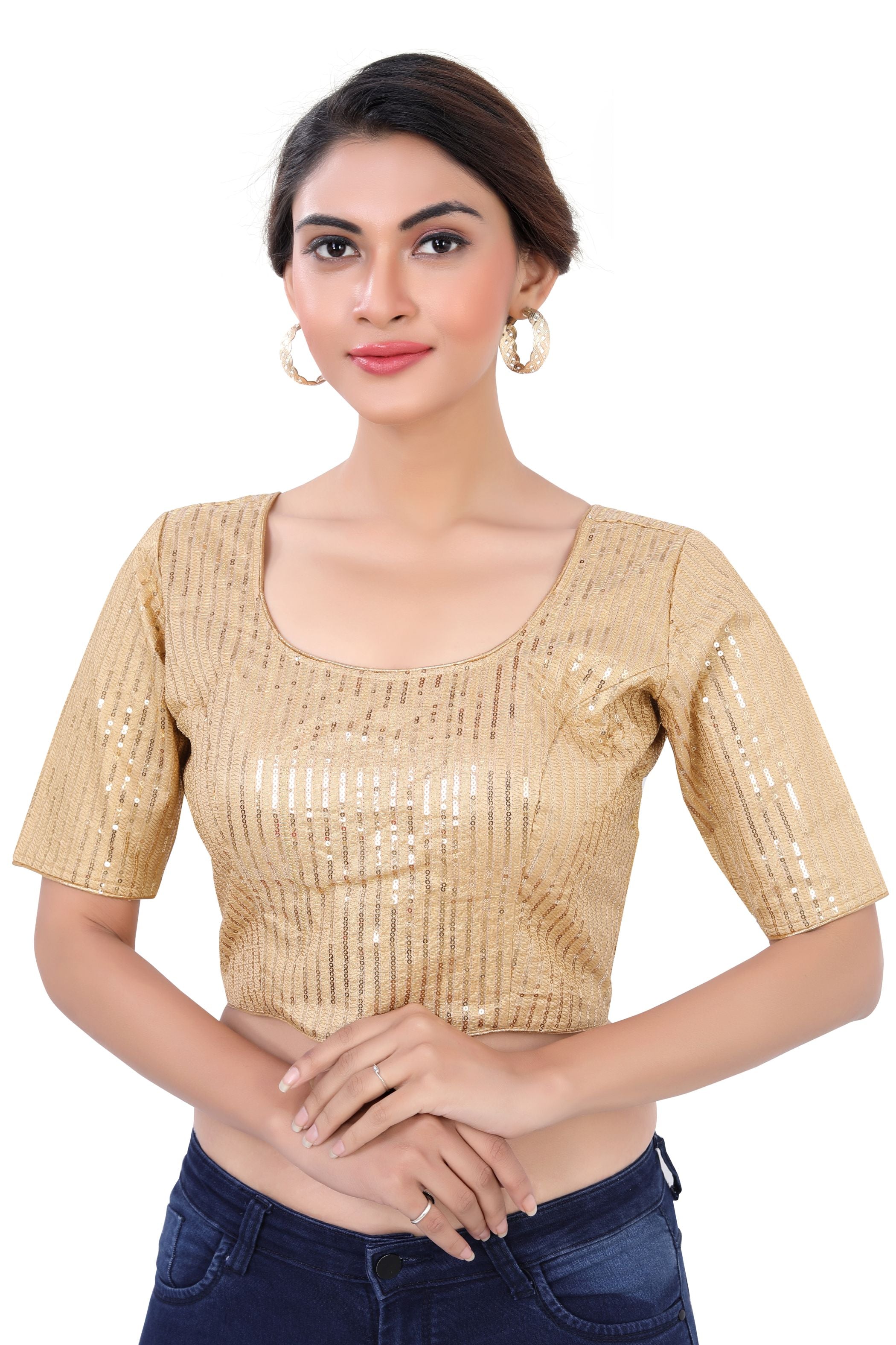 Women's Gold Sequin Blouse - Premium Saree Blouse from Dulhan Exclusives - Just $35! Shop now at Dulhan Exclusives