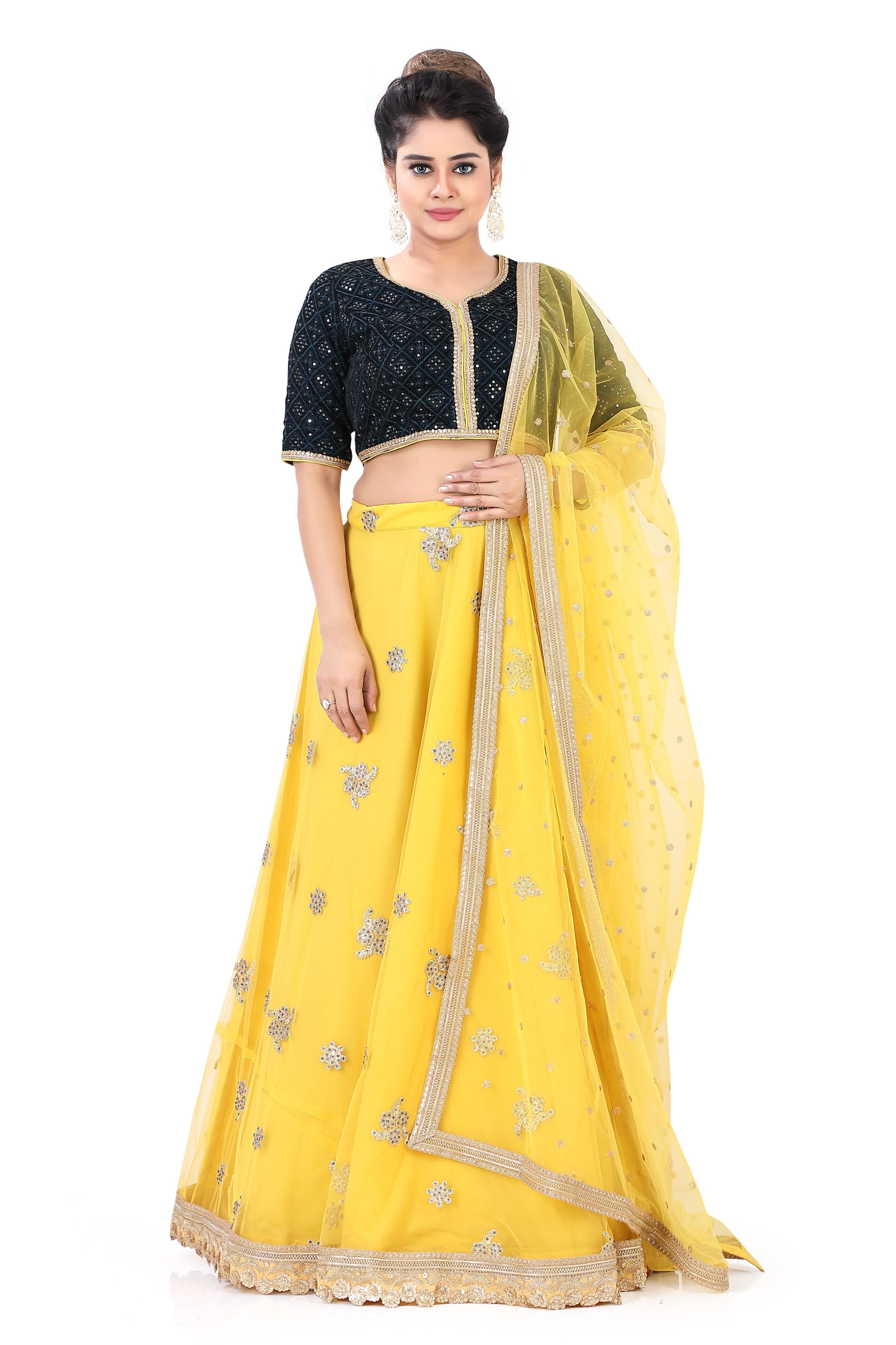 Yellow Brocade Lehenga Choli