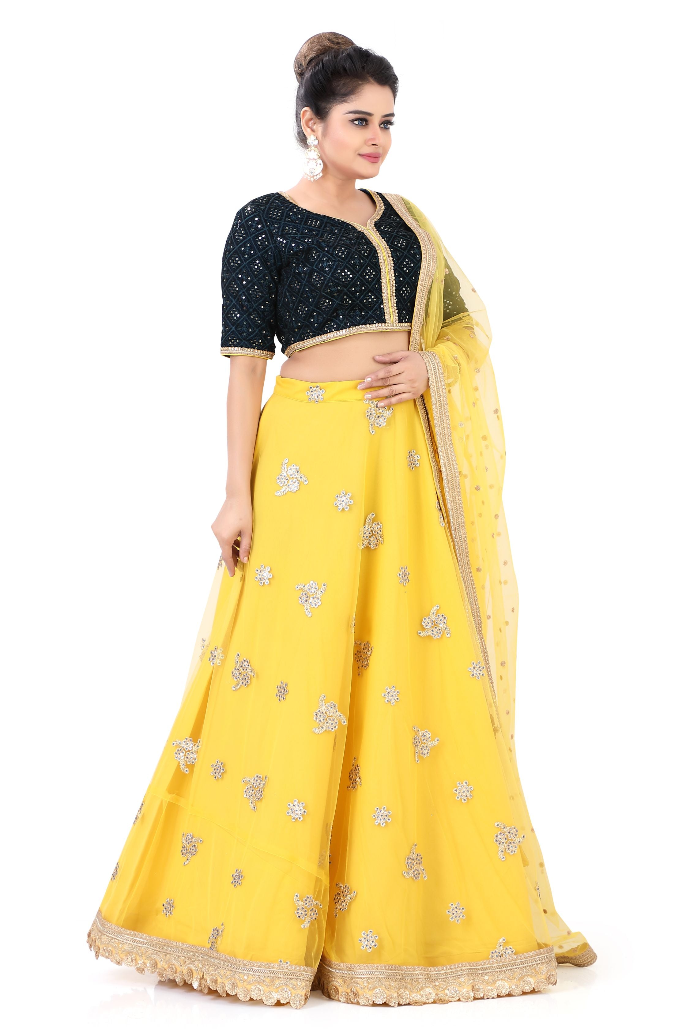 Yellow Brocade Lehenga Choli