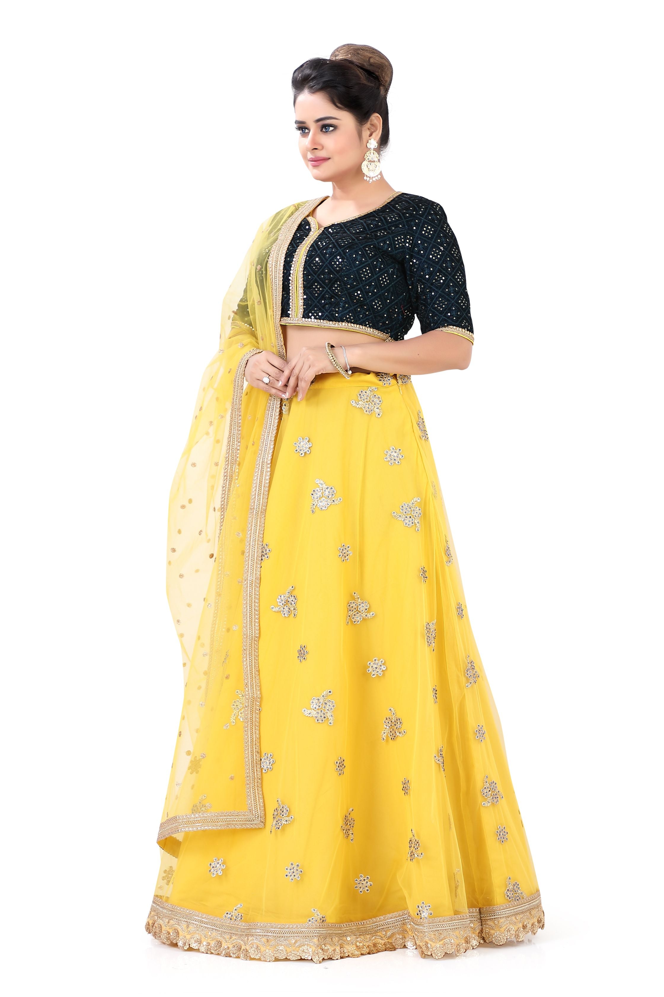 Yellow Brocade Lehenga Choli