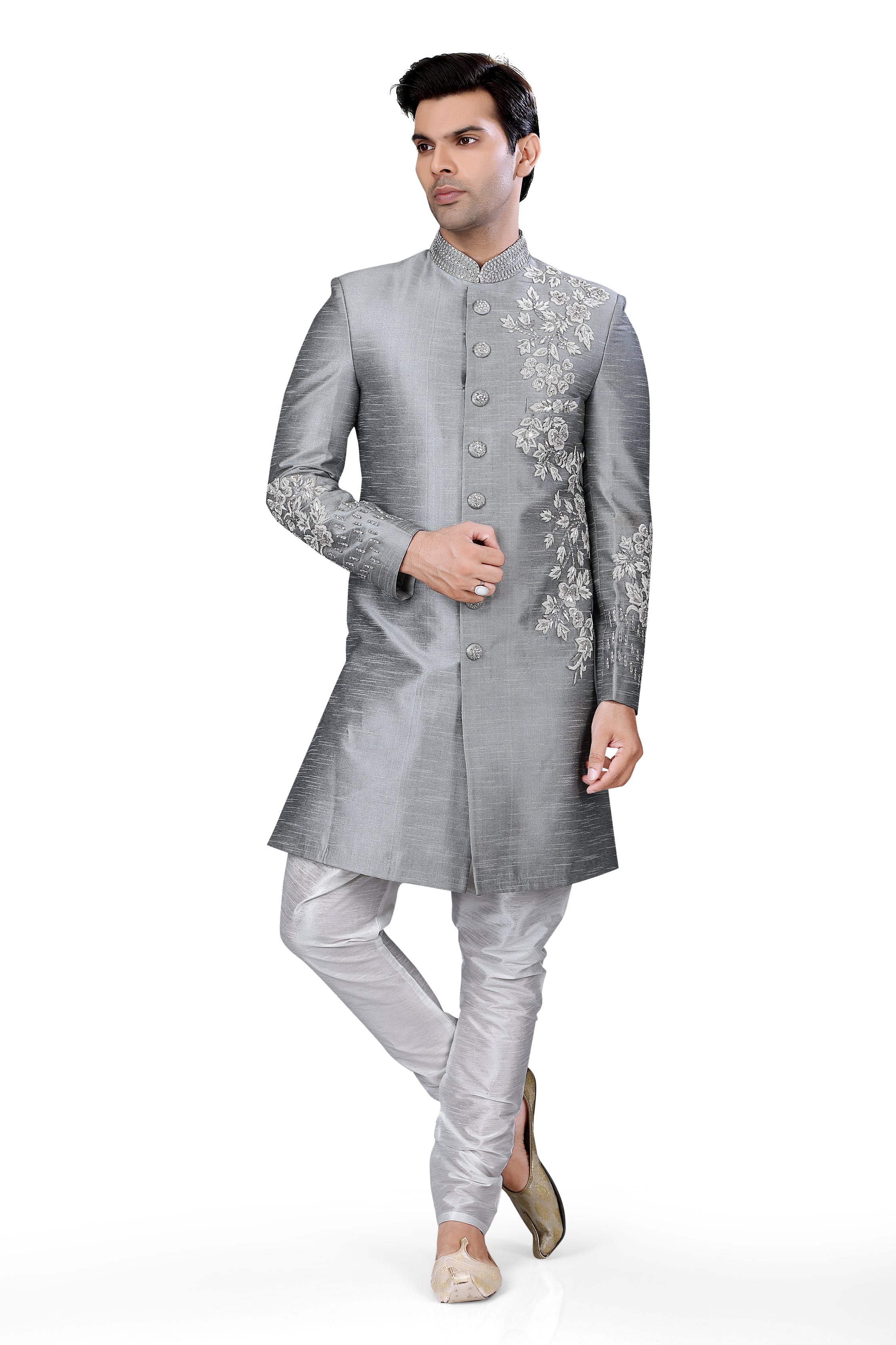 Grey Silk Sherwani  D NO.  HW-3