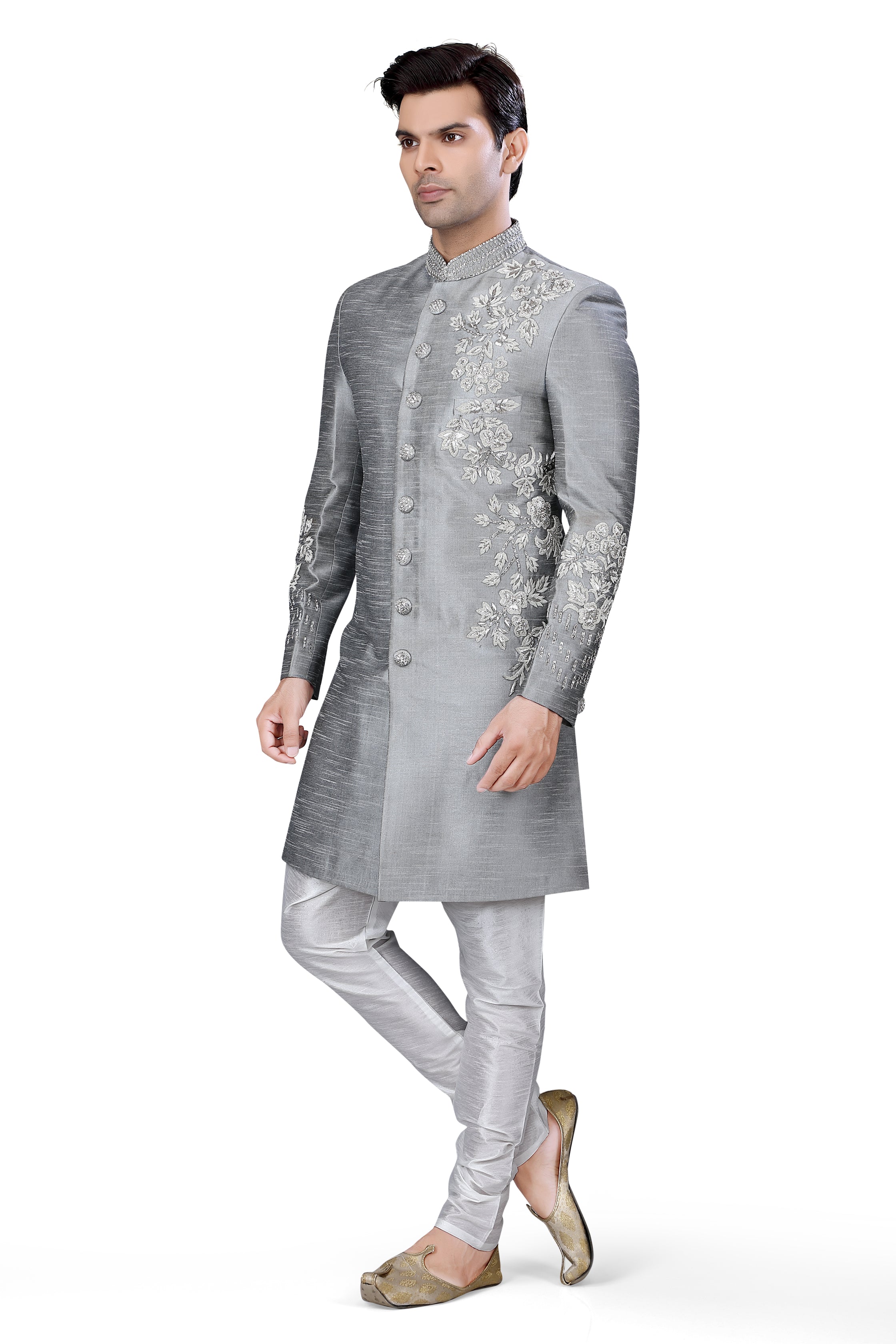 Grey Silk Sherwani  D NO.  HW-3