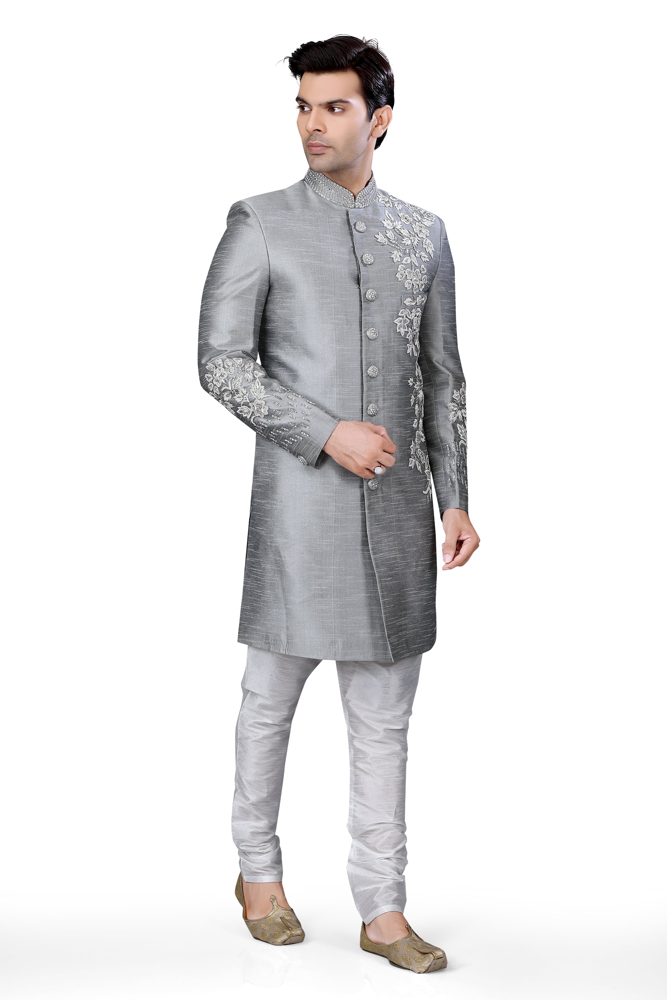 Grey Silk Sherwani  D NO.  HW-3