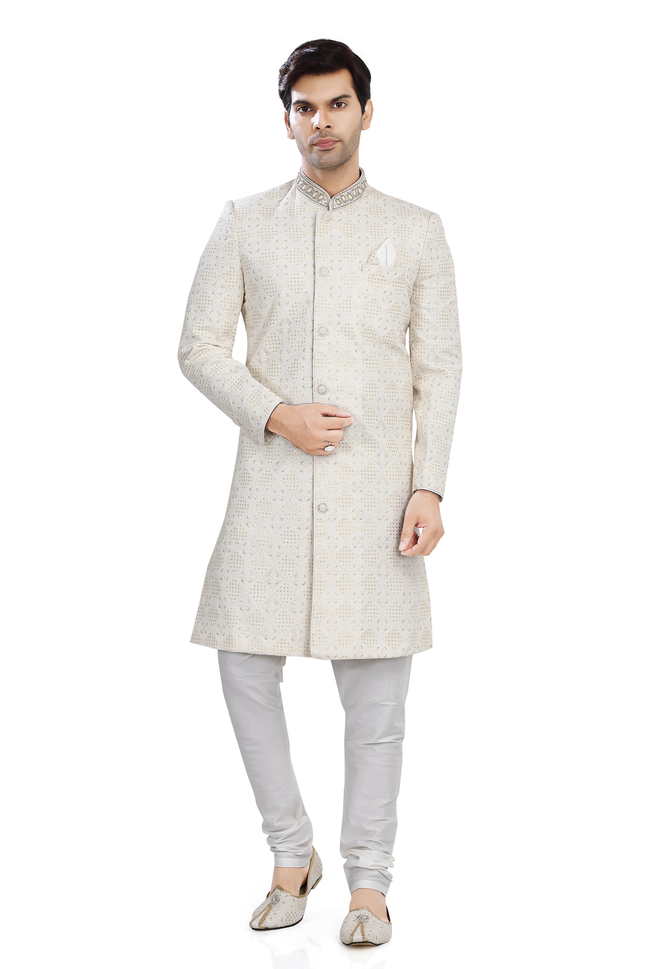 Off White Lucknowi Chikankari Sherwani  D NO.  LC-72