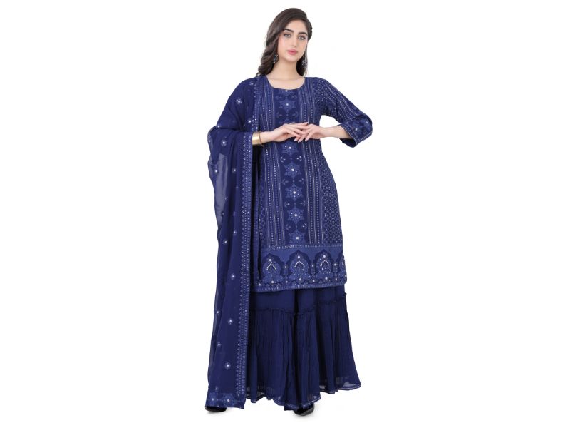 Royal Blue Chikankari Plazzo - Premium Festive Wear from Dulhan Exclusives - Just $279! Shop now at Dulhan Exclusives