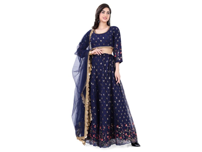 Net Lehenga Choli-Navy Blue