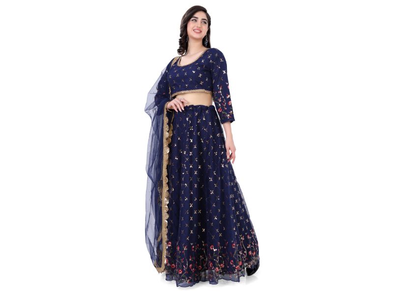 Net Lehenga Choli-Navy Blue