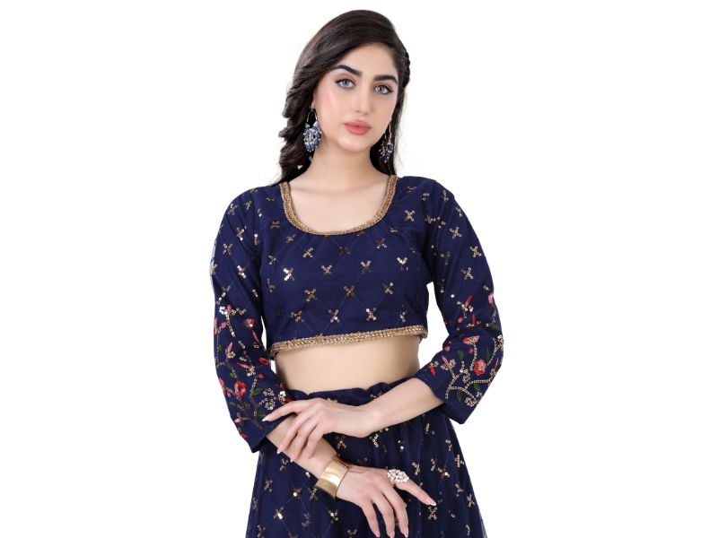 Net Lehenga Choli-Navy Blue