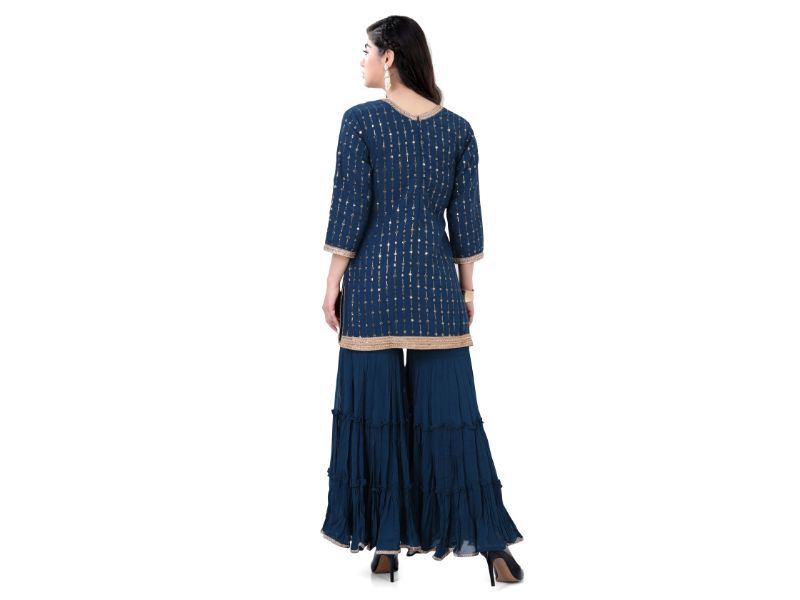 Peacock Blue Georgette Gharara Suit - Premium Festive Wear from Dulhan Exclusives - Just $199! Shop now at Dulhan Exclusives