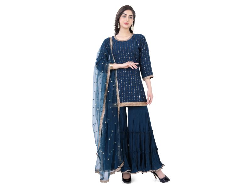 Peacock Blue Georgette Gharara Suit