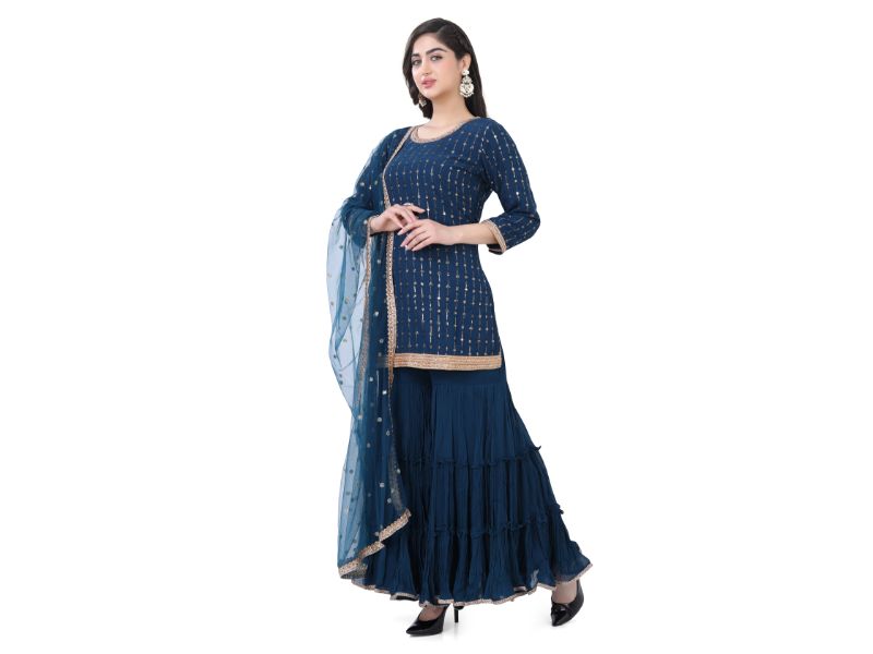 Peacock Blue Georgette Gharara Suit