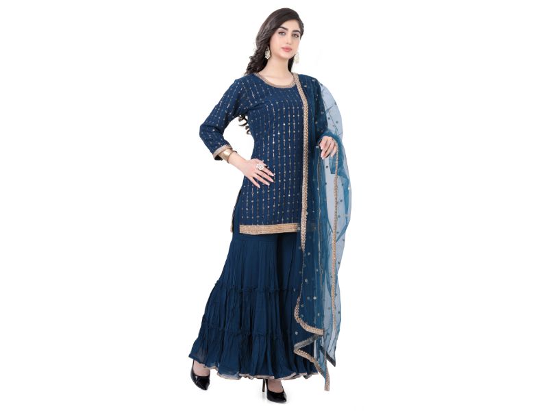 Peacock Blue Georgette Gharara Suit