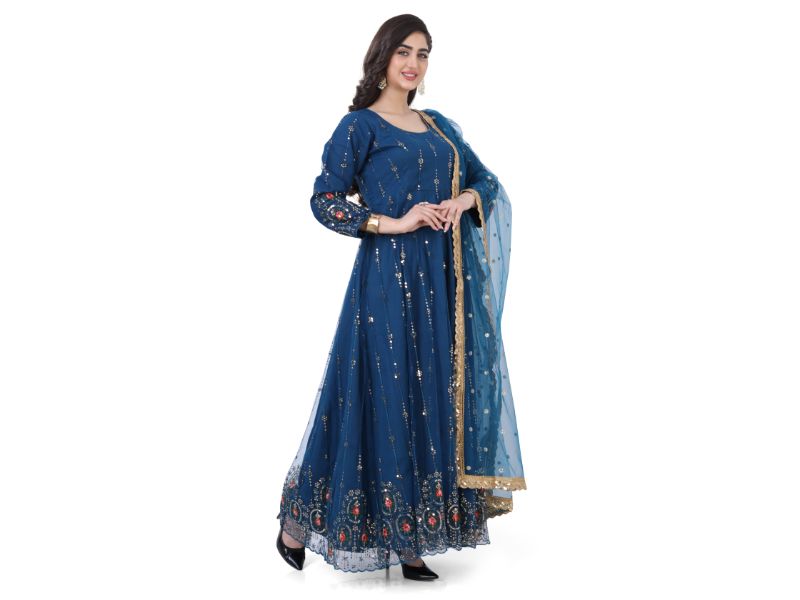 Peacock Blue Anarkali Dress