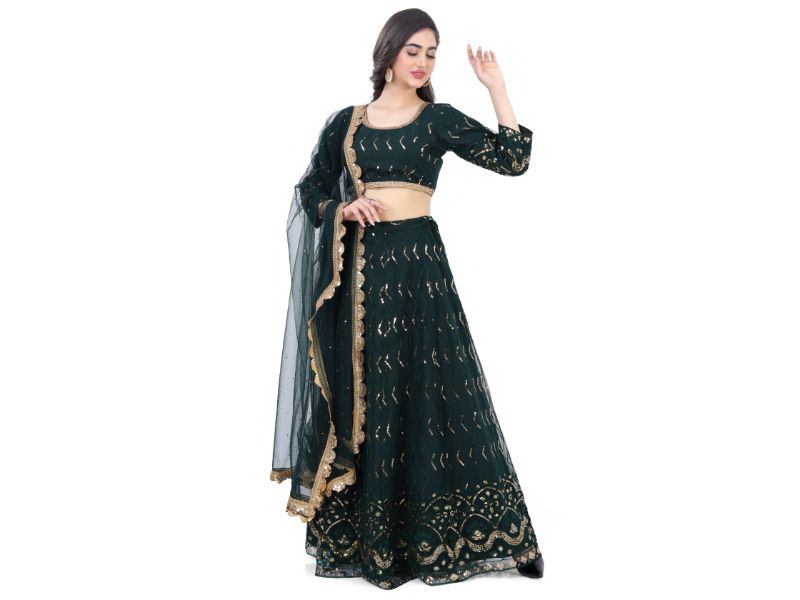 Net Lehenga Choli-Green