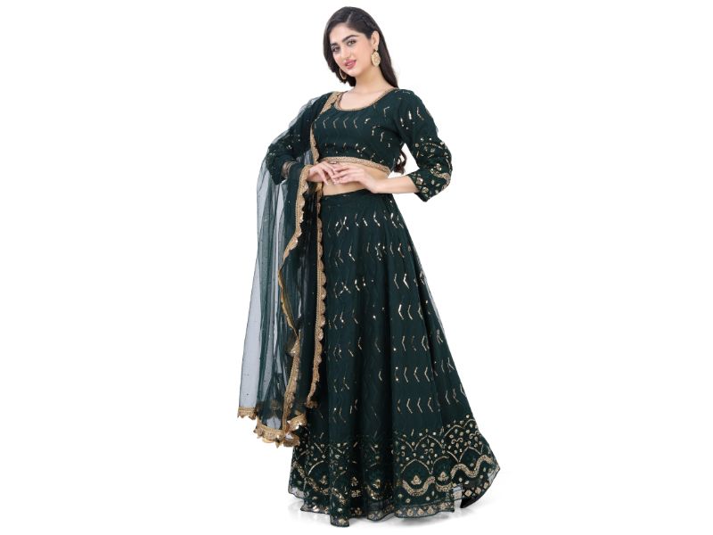 Net Lehenga Choli-Green