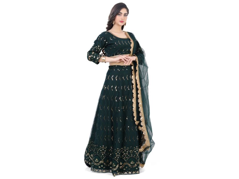 Net Lehenga Choli-Green