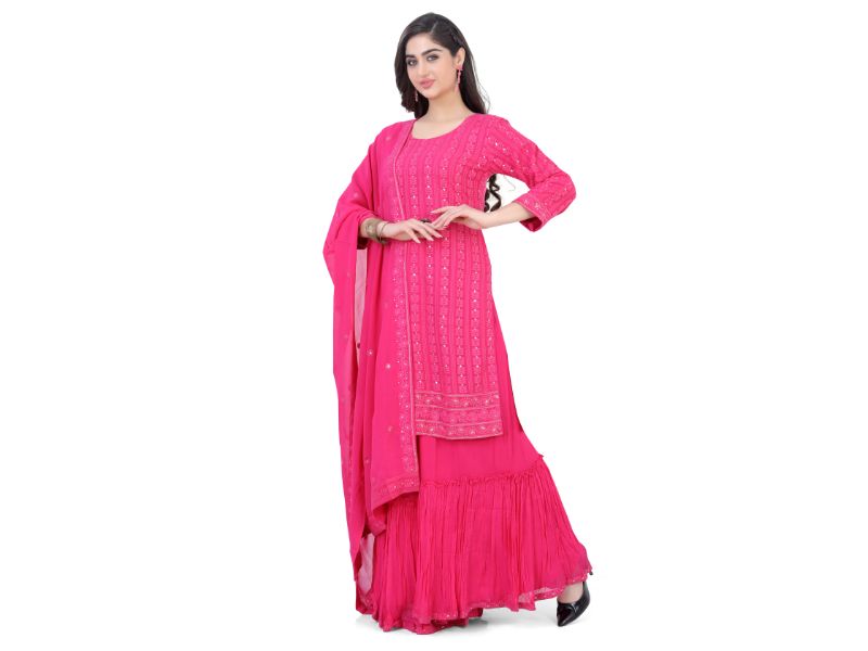 Pink Chikankari Plazzo Set