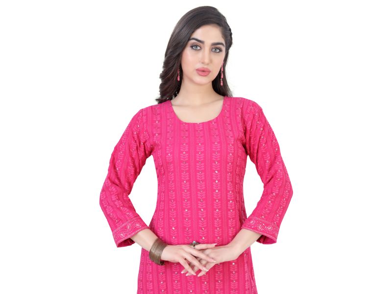 Hot Pink Straight Lucknowi Party Wear Plazzo Set