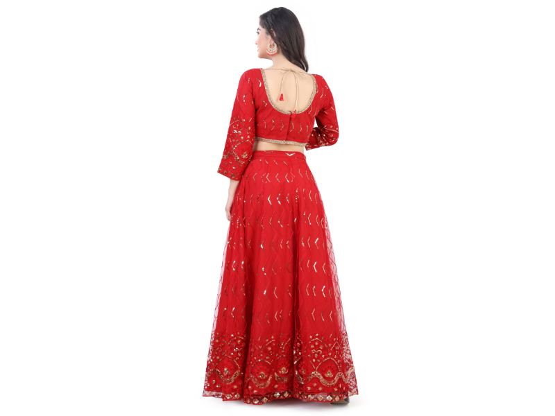 Net Lehenga Choli-Red