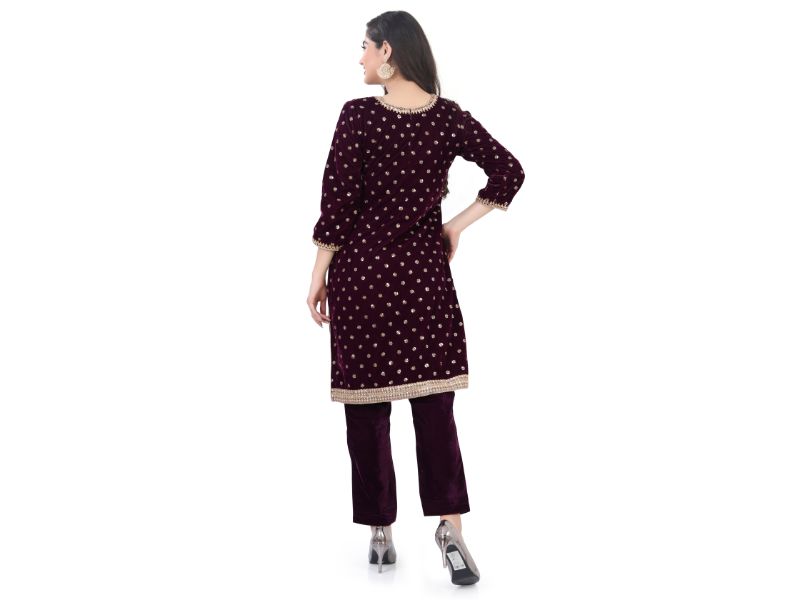 Wine Velvet dress - Premium Festive Wear from Dulhan Exclusives - Just $225! Shop now at Dulhan Exclusives