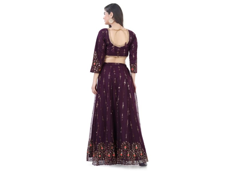 Net Lehenga Choli-Wine Color