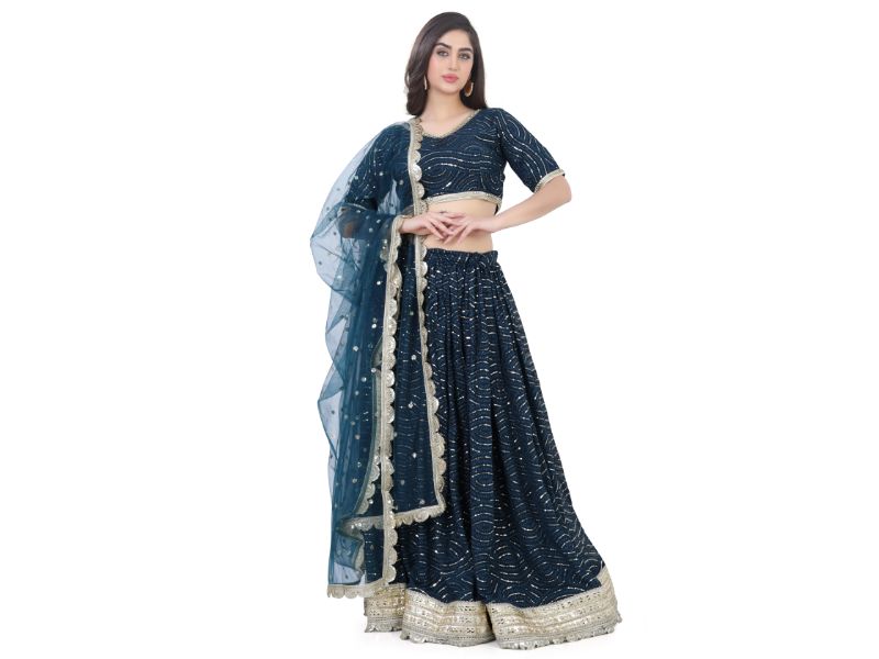 Peacock Blue Embroidered Lehenga Choli