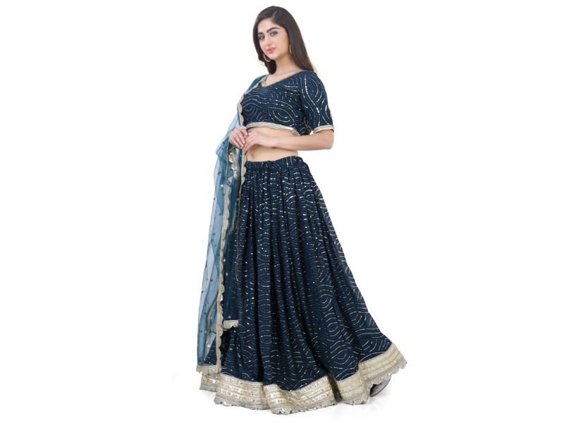 Peacock Blue Embroidered Lehenga Choli