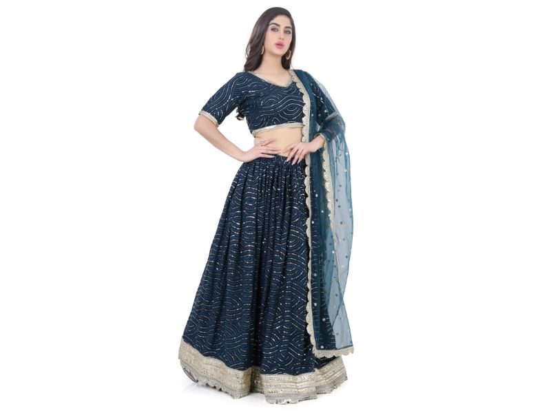 Peacock Blue Embroidered Lehenga Choli