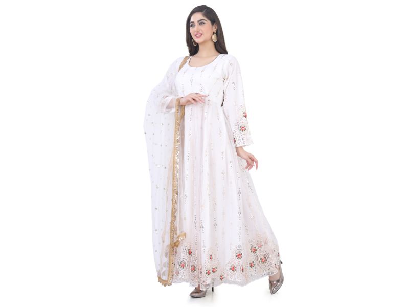 White Net Anarkali Gown